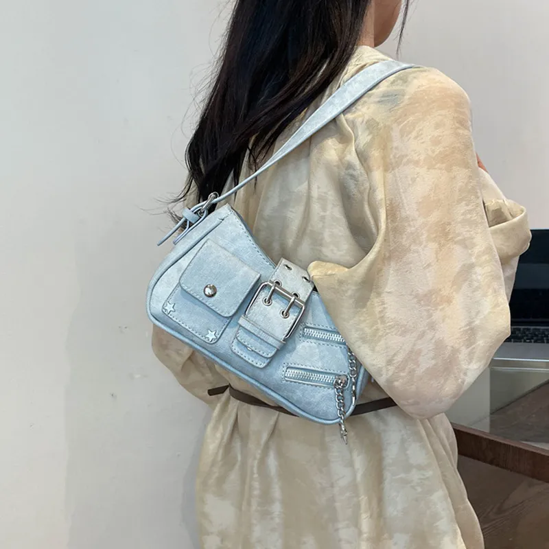JANE KLAIN Synthetic Leather Shoulder Bag Regular Women's Light Blue/Dark Blue/Khaki/Ecru-3