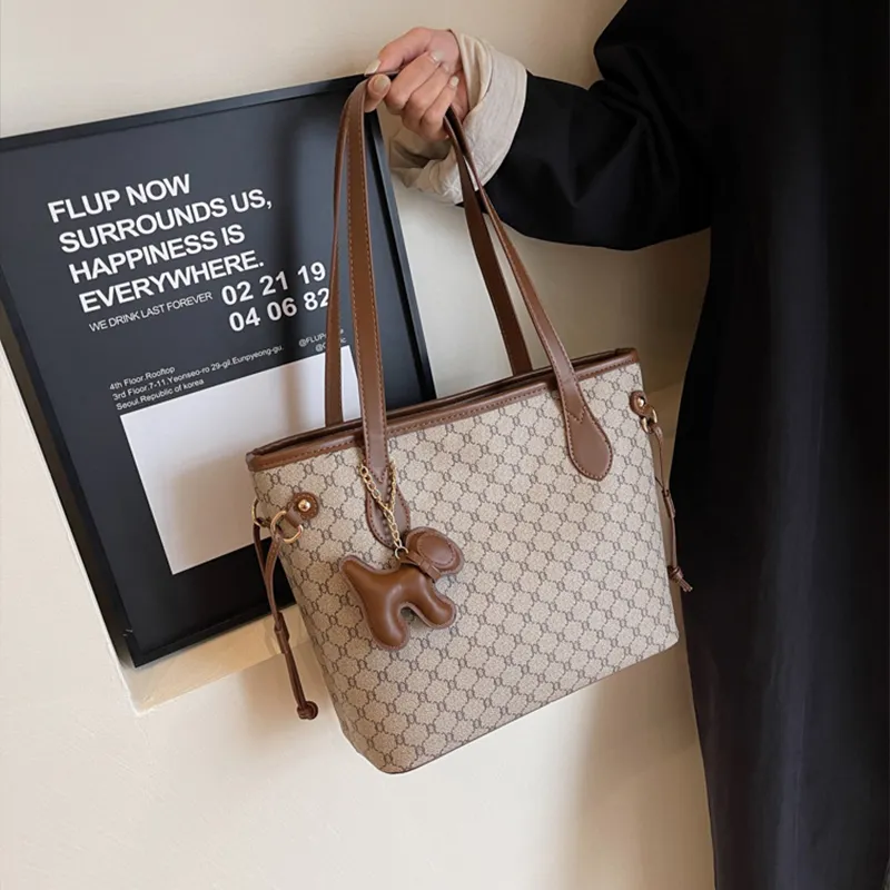 JANE KLAIN Synthetic Leather Shoulder Bag Large Size Women's Ecru/Khaki/Coffee-11