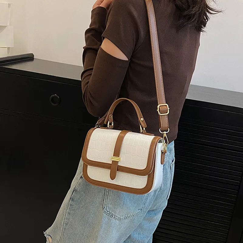JANE KLAIN PU Small Square Bag, Shoulder Bag, Crossbody Bag, Handbag Small Size Women's White & Brown/Black-2