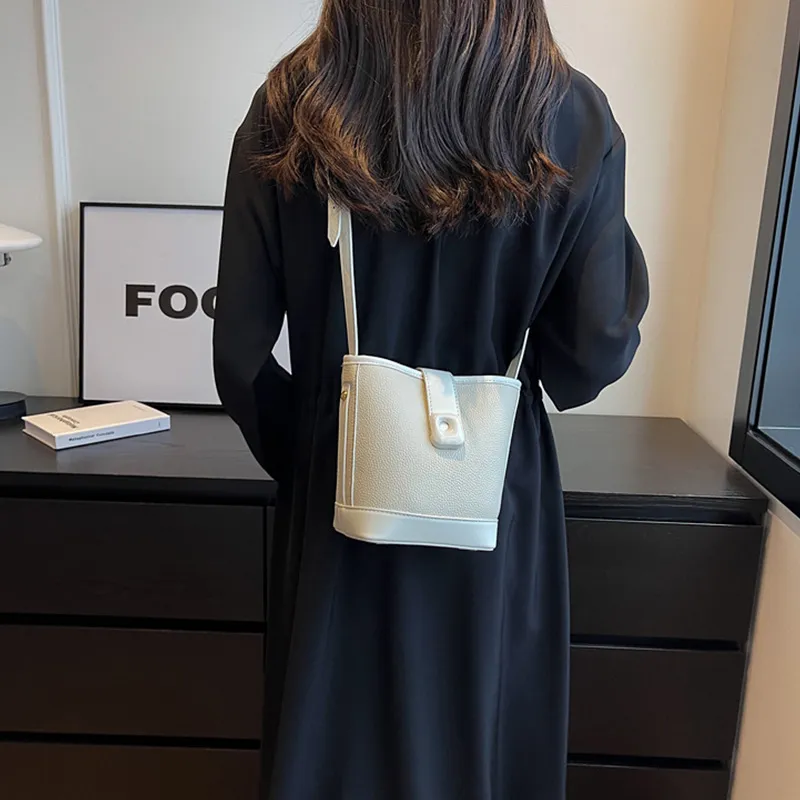 JANE KLAIN PU Bucket Bags One Shoulder Handbag Crossbody Bag Regular Women's Ecru/Black-2