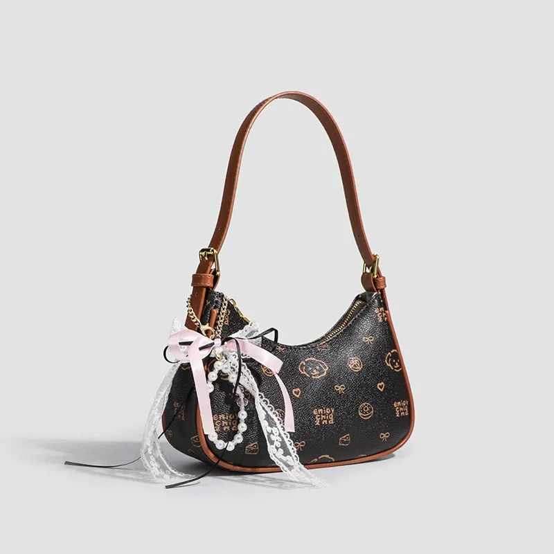JANE KLAIN Synthetic Leather, Textile Mosaic Underarm Shoulder Bag Women's Cream Apricot/Coffee-10