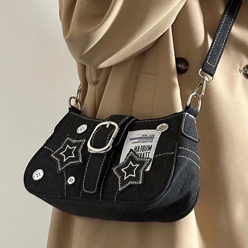 JANE KLAIN Denim Shoulder Bag Regular Unisex Black-1