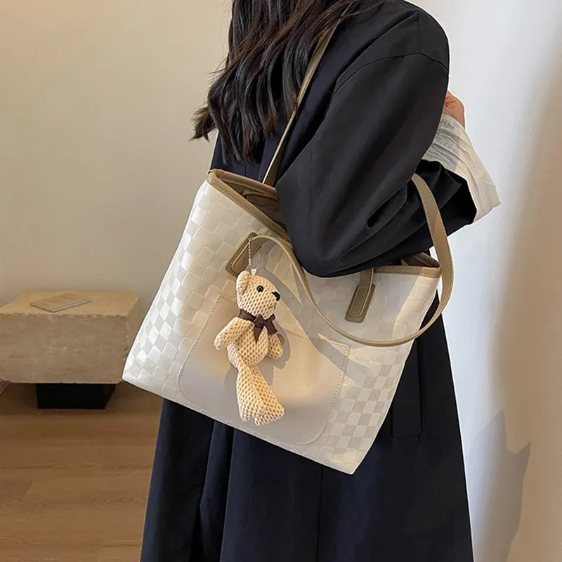 JANE KLAIN Synthetic Leather Tote Bag Shopping Bag Shoulder Bags Large Size Women's Brown/Black/Ecru-12