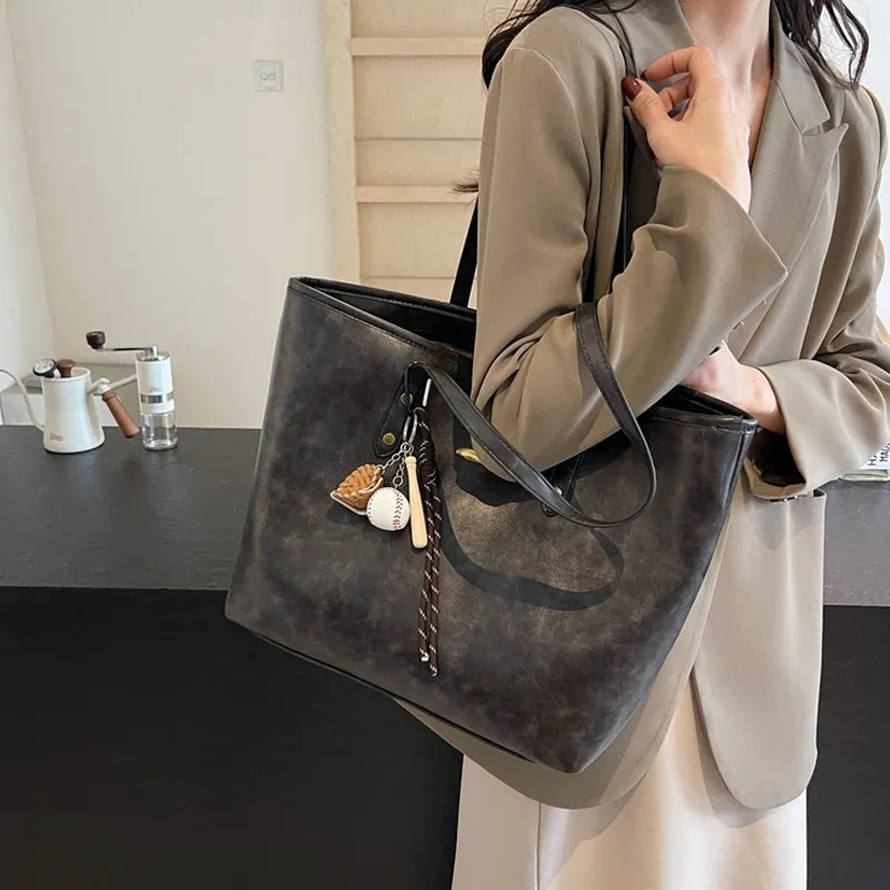 JANE KLAIN Synthetic Leather Tote Bag, Shoulder Bag Regular Large Size Women's Black/Coffee/Brown-6