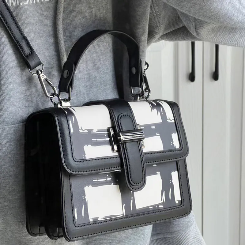 JANE KLAIN PU Small Square Bag, Shoulder Bag, Crossbody Bag, Handbag Regular Women's Black White Plaid-4