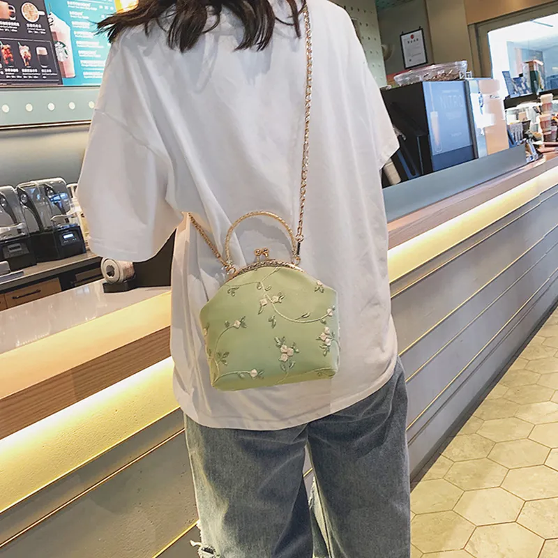 JANE KLAIN Fabric Shoulder Bag, Crossbody Bag, Handbag Small Size Women's White/Green/Pink-2