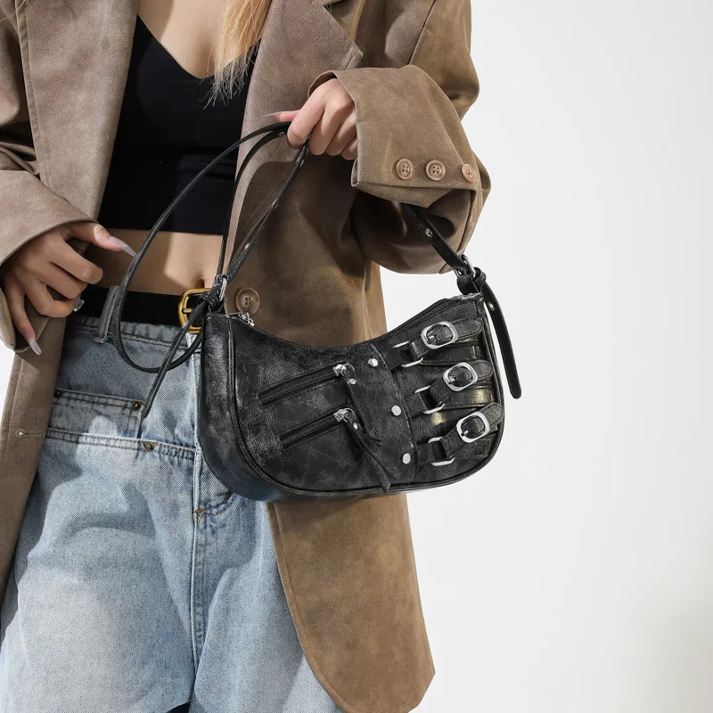 JANE KLAIN Synthetic Leather Stud Shoulder Bag Crossbody Bag Regular Women's Brown/Black/Ecru-3