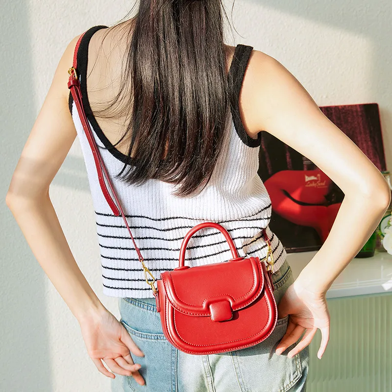 JANE KLAIN PU Saddle Bag Crossbody Handbag Small Size Women's Red/Black/Ecru-6
