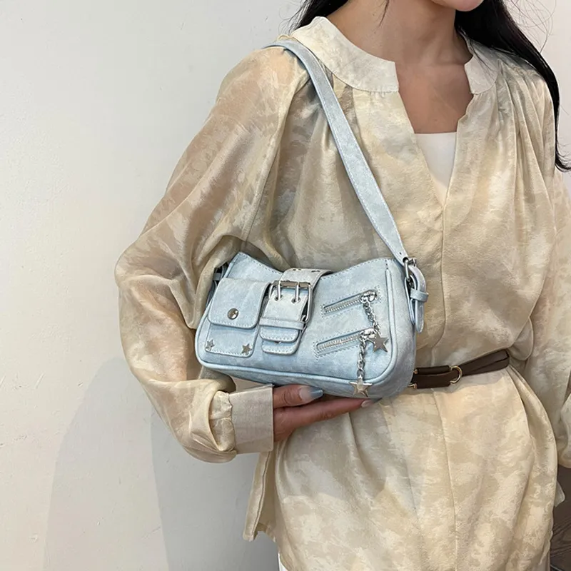 JANE KLAIN Synthetic Leather Shoulder Bag Regular Women's Light Blue/Dark Blue/Khaki/Ecru-2