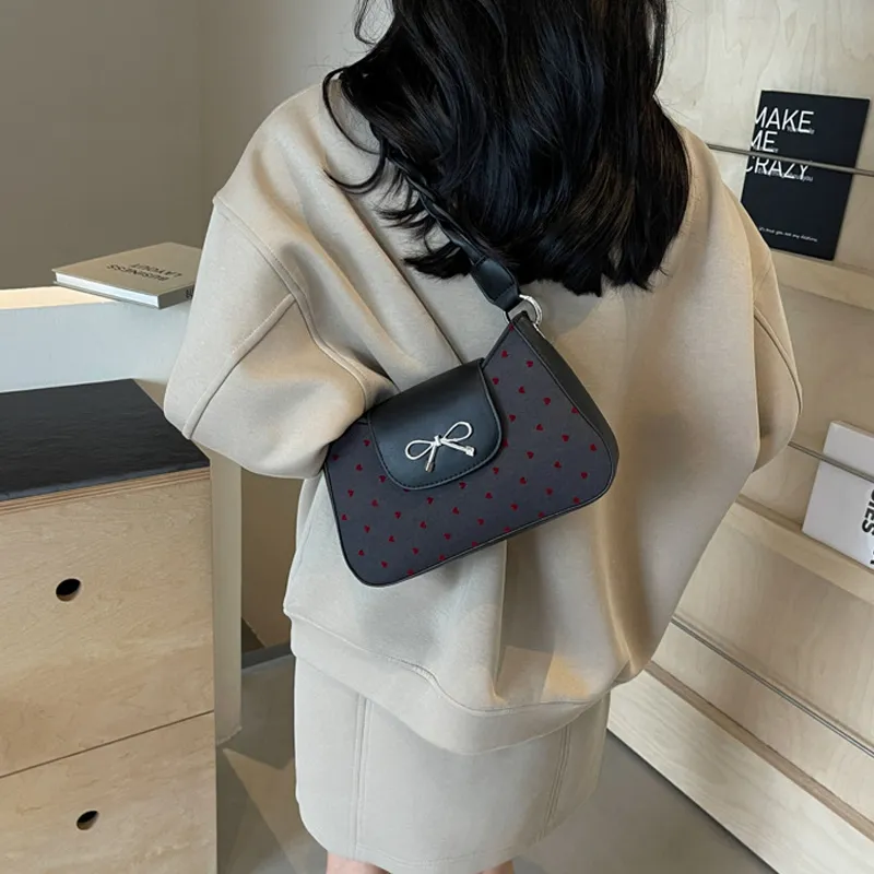 JANE KLAIN Synthetic Leather, Textile Mosaic Underarm Shoulder Bag Regular Women's Black/Red-7