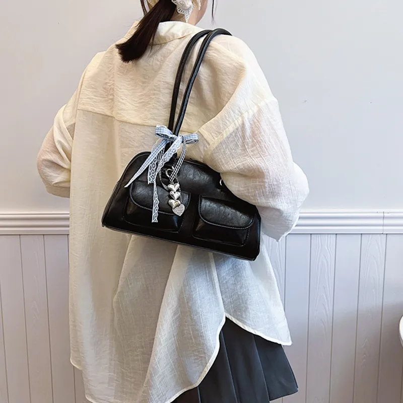 JANE KLAIN Synthetic Leather Shoulder Bag Regular Women's Silver/Black-4
