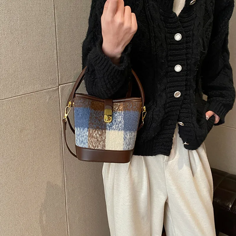 JANE KLAIN Fabric With PU Bucket Bag Handbag Shoulder Bag Crossbody Bag Armhole Bag Regular Women's Black/Blue/Brown-14