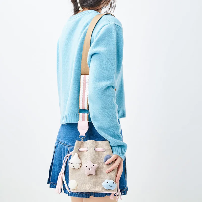 JANE KLAIN Fabric+Synthetic Leather Bucket Combo Bag Shoulder Bag Crossbody Bag Regular Women's Pink-2