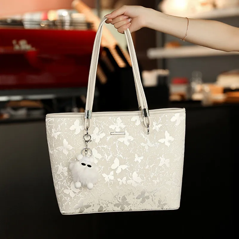 JANE KLAIN Fabric Tote Bag, Shopping Bag, Shoulder Bag Women's White-5
