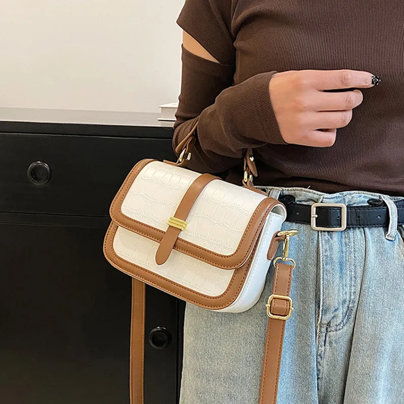 JANE KLAIN PU Small Square Bag, Shoulder Bag, Crossbody Bag, Handbag Small Size Women's White & Brown/Black-4