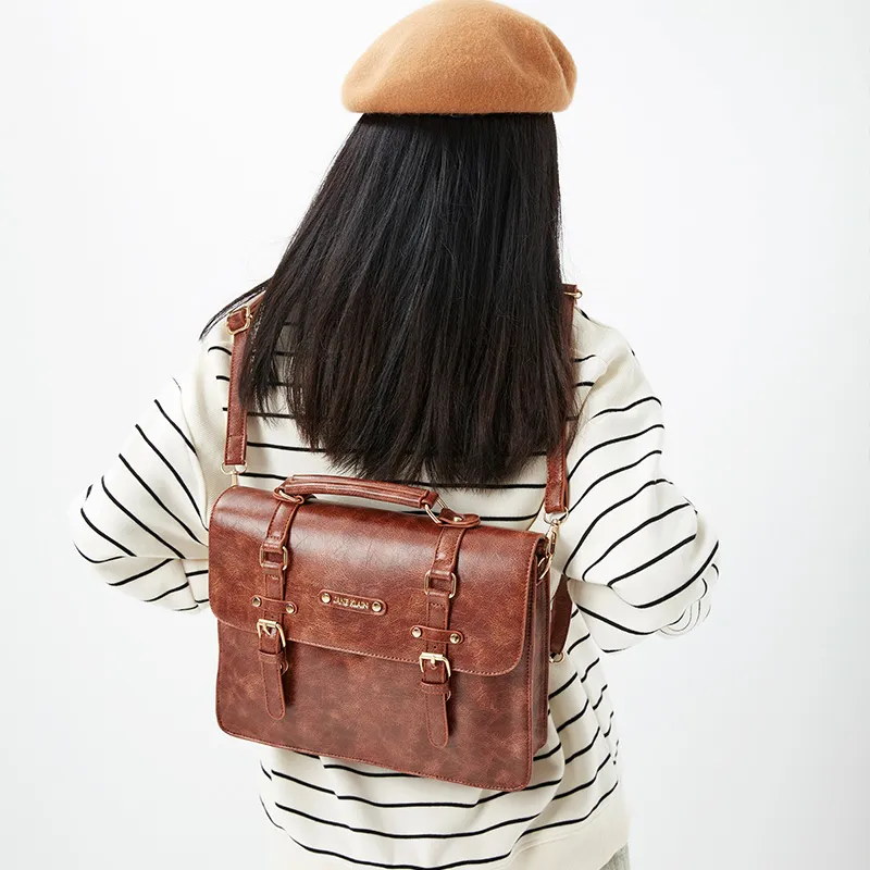 JANE KLAIN Synthetic Leather Backpack One Shoulder Portable Backpack Regular Women's Brown/Black/Coffee-1