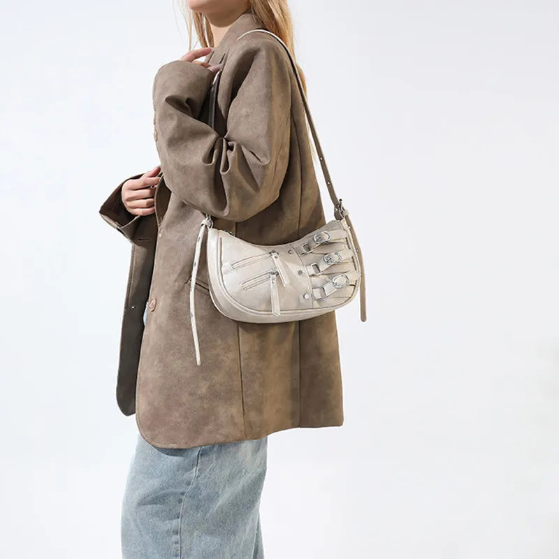 JANE KLAIN Synthetic Leather Stud Shoulder Bag Crossbody Bag Regular Women's Brown/Black/Ecru-9
