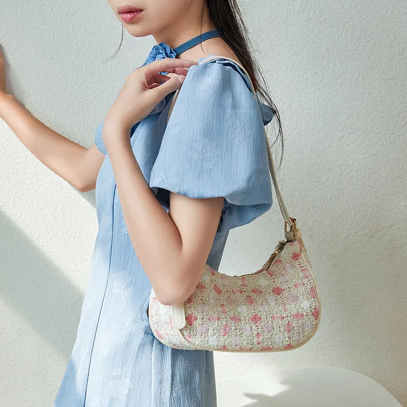 JANE KLAIN Fabric With PU Crescent Moon Shoulder Bag Handbag Women's Pink-3