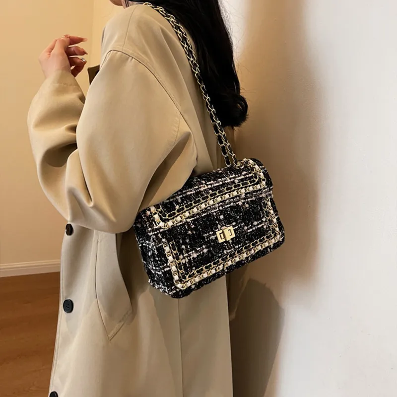 JANE KLAIN Fabric With PU Small Square Bag Chain Shoulder Bag Crossbody Bag Regular Women's Black-3