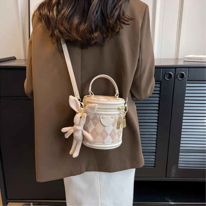 JANE KLAIN Synthetic Leather Portable Bucket Bag Regular Women's Pink/White-11