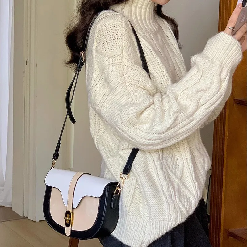 JANE KLAIN Synthetic Leather Saddle Bag Shoulder Bag Crossbody Bag Regular Women's Ink Black-11
