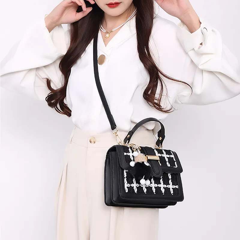 JANE KLAIN Fabric+Synthetic Leather Handbag Shoulder Bag Crossbody Bag Regular Women's Black/White-2