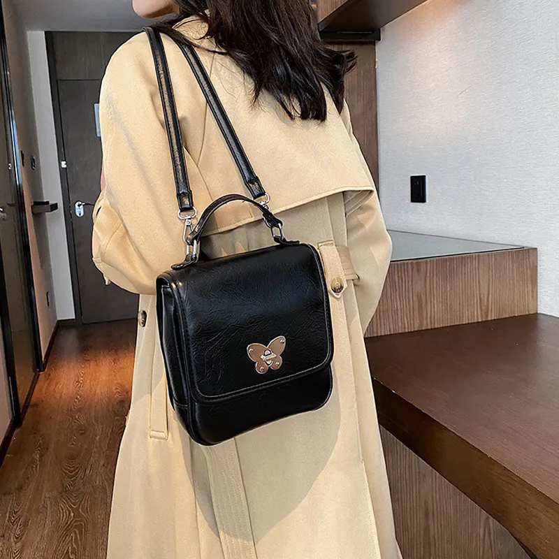 JANE KLAIN Synthetic Leather Girlish Backpack Handbag Shoulder Bag Regular Women's Black/Ecru/Khaki-2