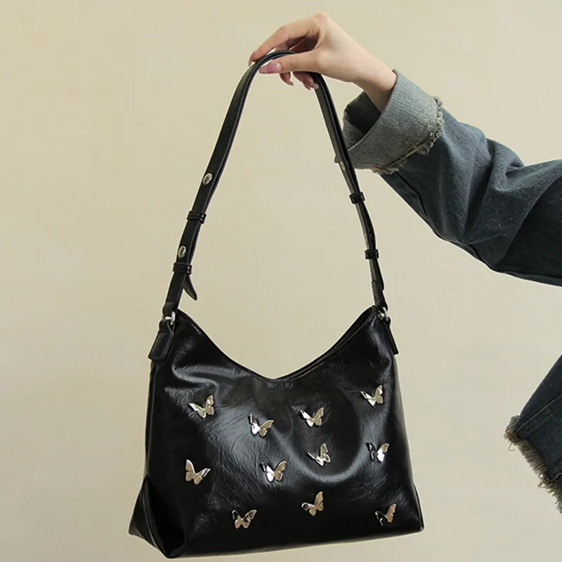 JANE KLAIN Synthetic Leather Underarm Handbag, Shoulder Bag Unisex Black-5