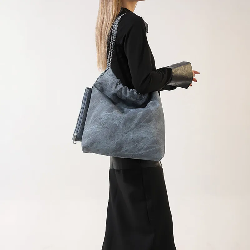 JANE KLAIN Synthetic Leather Chanel Inspired Tote Handbag, Shoulder Bag Women's Black/Blue/Khaki-5