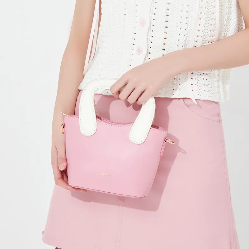 JANE KLAIN PU Basket Bag, Shoulder Bag, Crossbody Bag, Handbag Regular Women's Brown/White/Pink-15