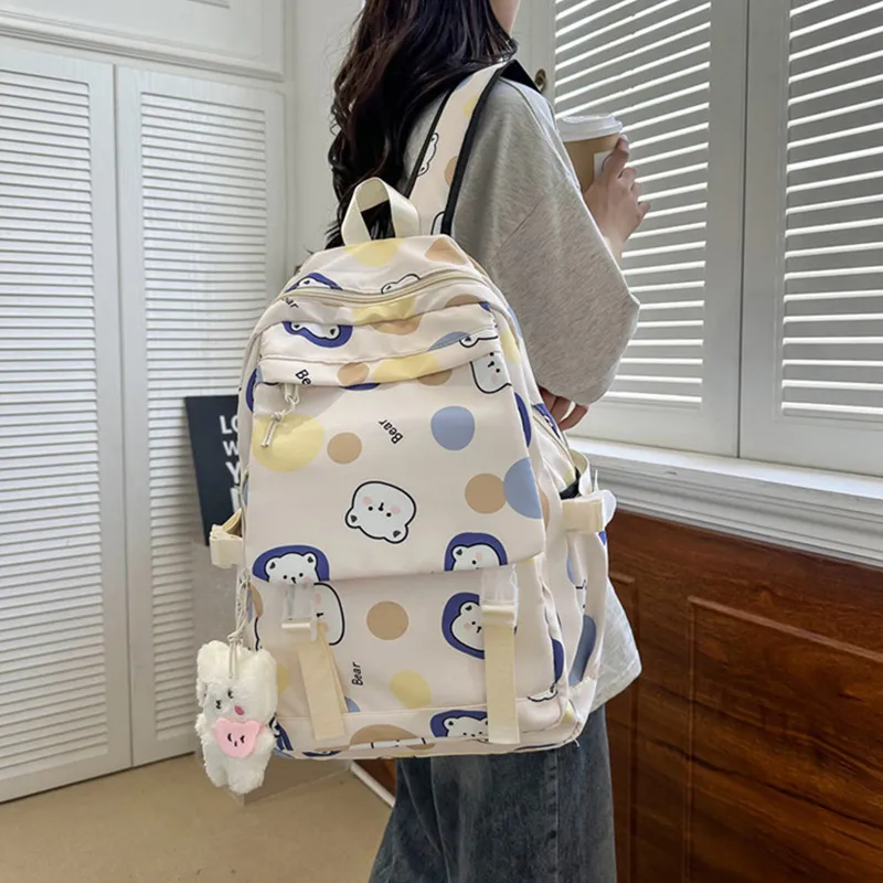 JANE KLAIN Nylon Backpack Large Size Women's Yellow/Pink/Blue-2