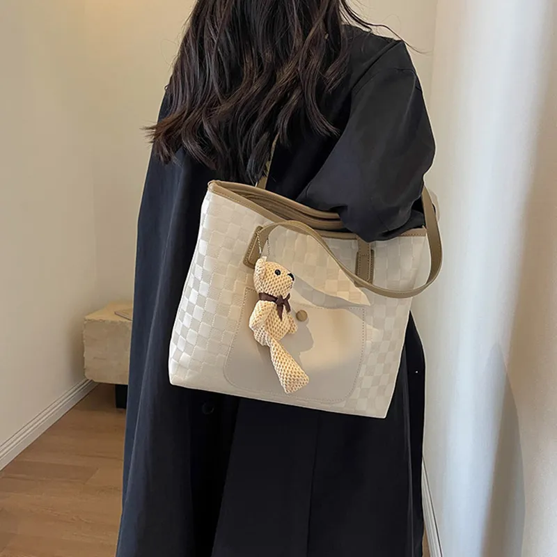 JANE KLAIN Synthetic Leather Tote Bag Shopping Bag Shoulder Bags Large Size Women's Brown/Black/Ecru-14