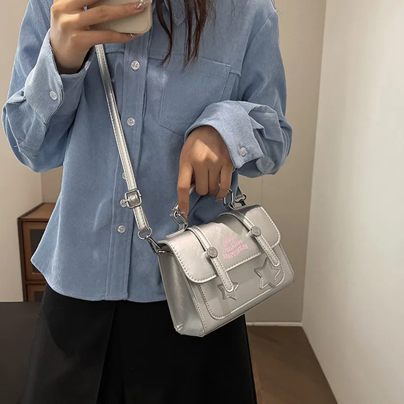JANE KLAIN PU Small Square Bag Trendy Commute Crossbody Handbag Regular Women's Silver/Black/White-4