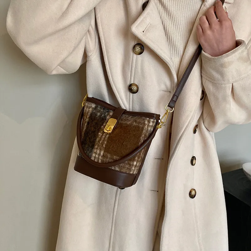JANE KLAIN Fabric With PU Bucket Bag Handbag Shoulder Bag Crossbody Bag Armhole Bag Regular Women's Black/Blue/Brown-23