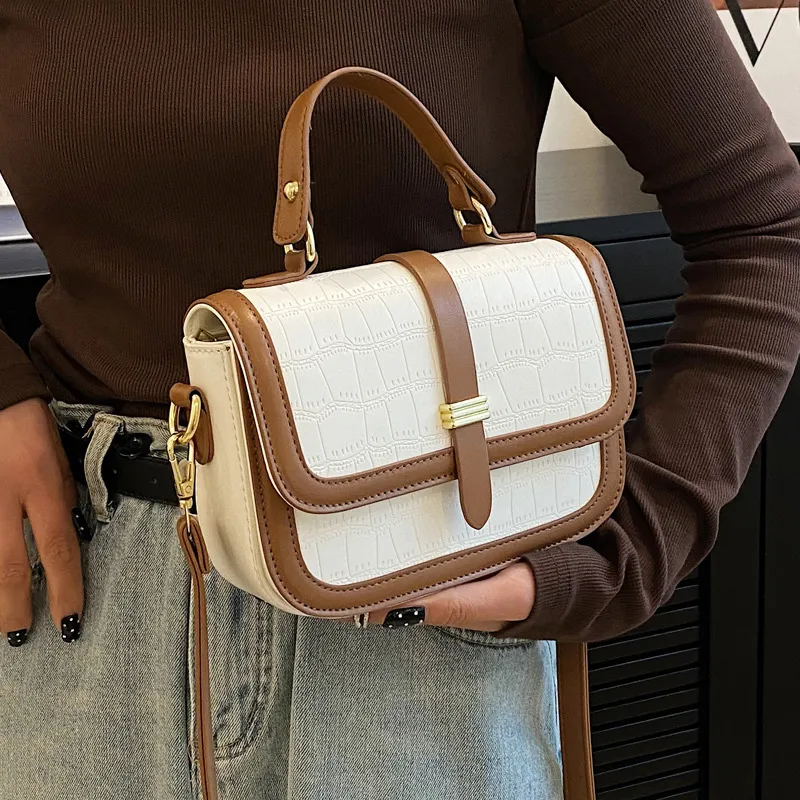 JANE KLAIN PU Small Square Bag, Shoulder Bag, Crossbody Bag, Handbag Small Size Women's White & Brown/Black-5