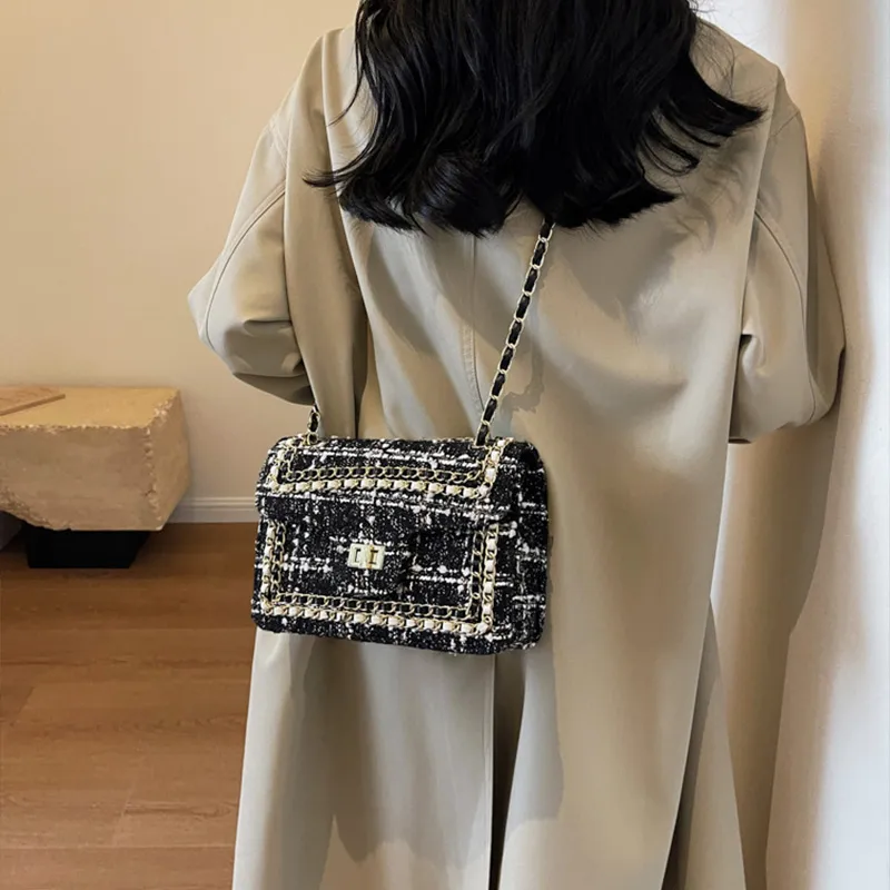 JANE KLAIN Fabric With PU Small Square Bag Chain Shoulder Bag Crossbody Bag Regular Women's Black-5