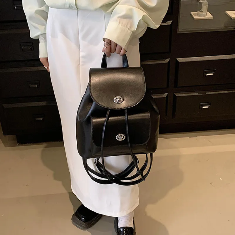JANE KLAIN PU Handbag Backpack Medium Size Women's Black/Silver-4