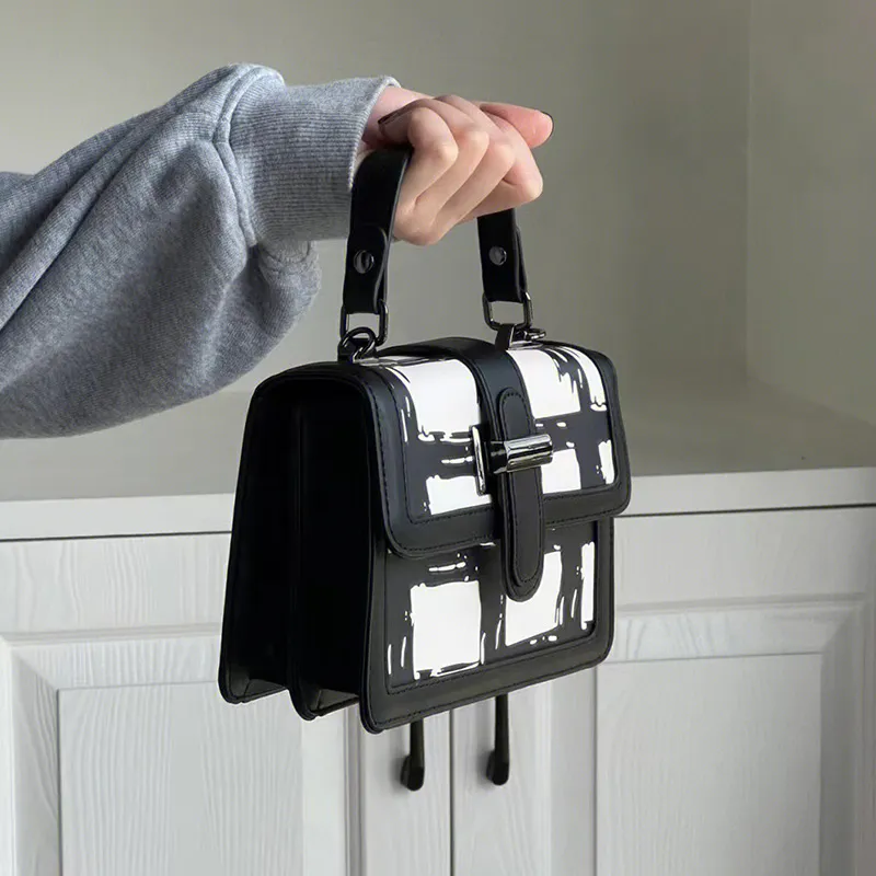 JANE KLAIN PU Small Square Bag, Shoulder Bag, Crossbody Bag, Handbag Regular Women's Black White Plaid-6