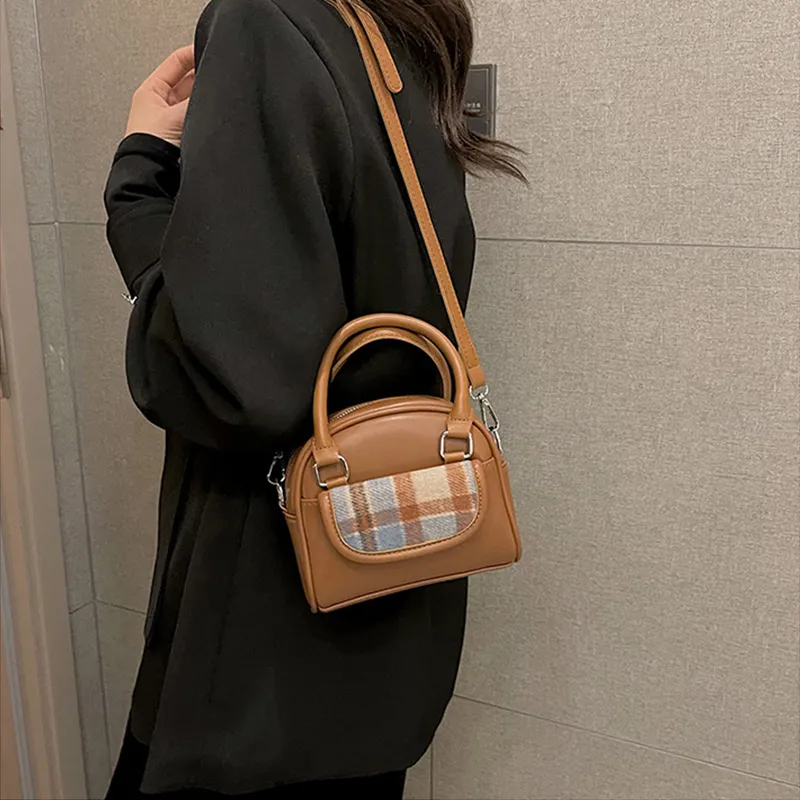 JANE KLAIN Fabric With Synthetic Leather Bowling Bag Shoulder Bag Crossbody Bag Regular Women's Brown/Black-2