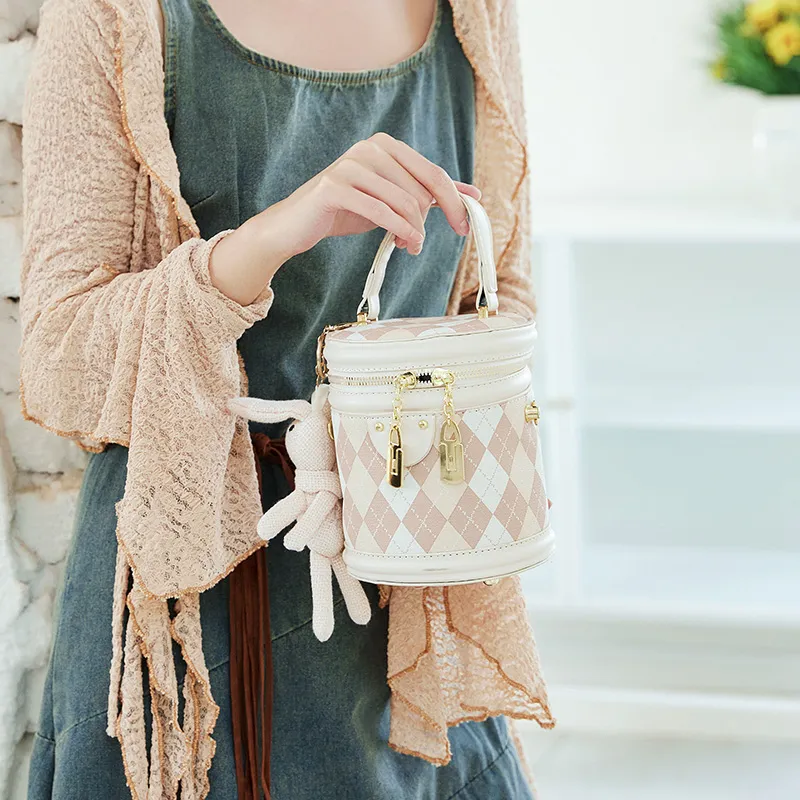 JANE KLAIN Synthetic Leather Portable Bucket Bag Regular Women's Pink/White-7