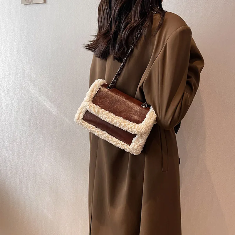 JANE KLAIN PU Laminated Textile Small Square Bag Shoulder Bag Crossbody Bag Women's Black Coffee-5