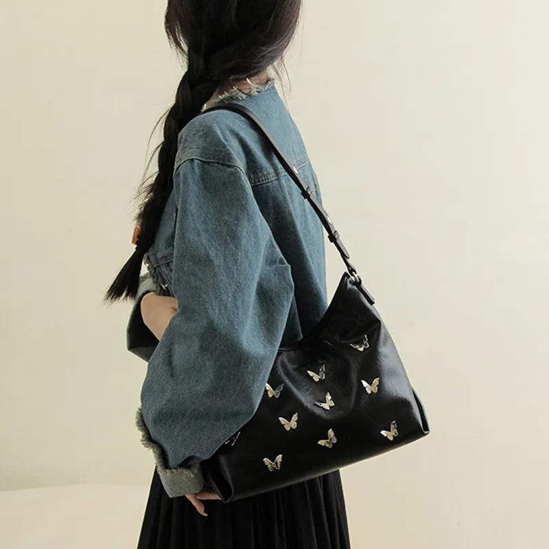 JANE KLAIN Synthetic Leather Underarm Handbag, Shoulder Bag Unisex Black-6