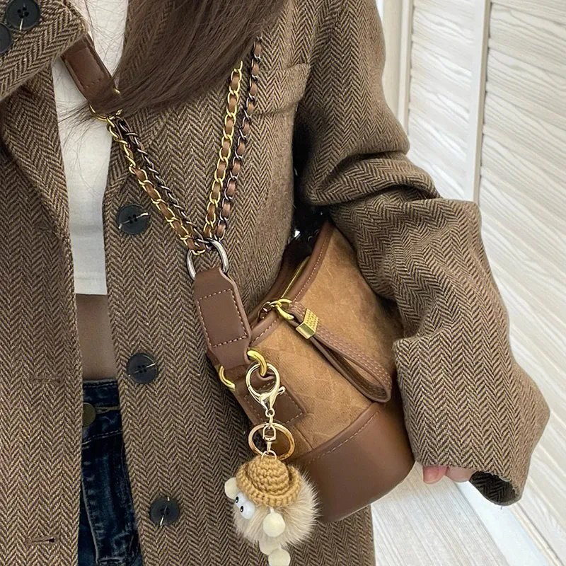 JANE KLAIN Fabric, PU Chain Bag, Crossbody Bag, Shoulder Bag Regular Women's Brown/Black/Ecru-7