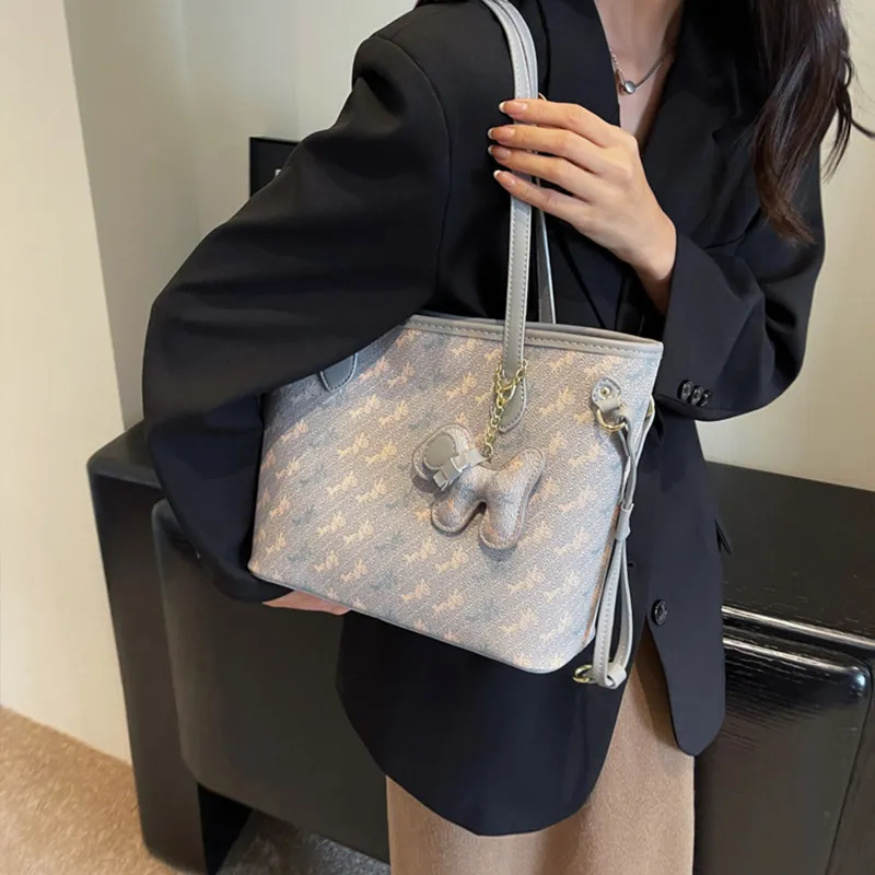 JANE KLAIN Synthetic Leather Tote Bag Shoulder Bag Large Size Women's Gray/Blue/White-6