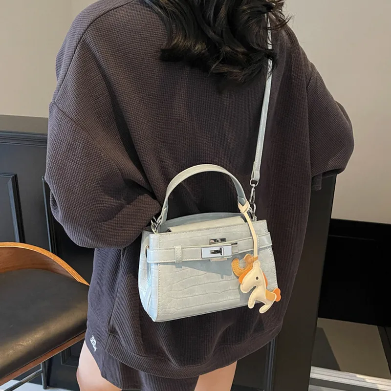 JANE KLAIN Synthetic Leather Kelly Bag, Shoulder Bag, Crossbody Bag, Handbag Women's Ecru/Lake Blue/Knight Black-7