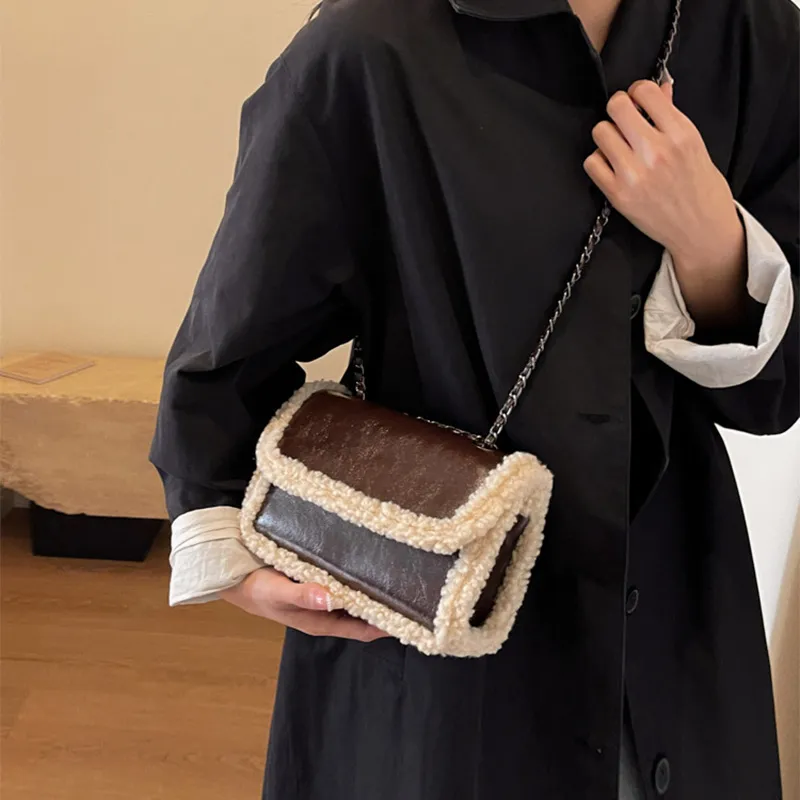 JANE KLAIN PU Laminated Textile Small Square Bag Shoulder Bag Crossbody Bag Women's Black Coffee-3