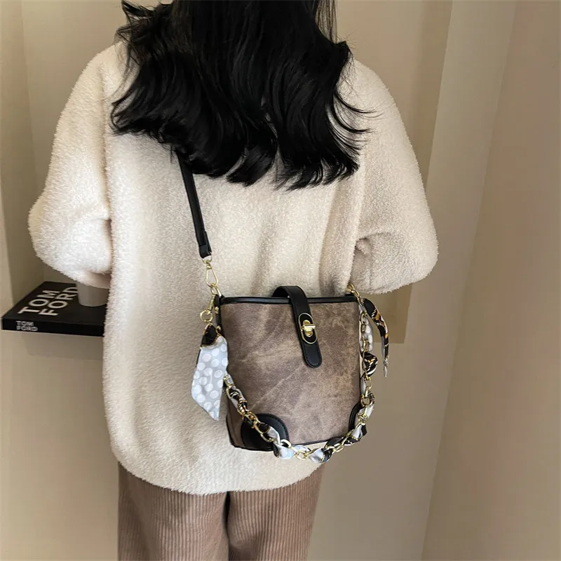 JANE KLAIN PU Bucket Bag Portable Commute One Shoulder Tote Women's Brown/Black-2