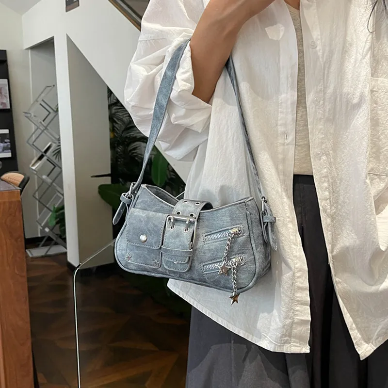 JANE KLAIN Synthetic Leather Shoulder Bag Regular Women's Light Blue/Dark Blue/Khaki/Ecru-8
