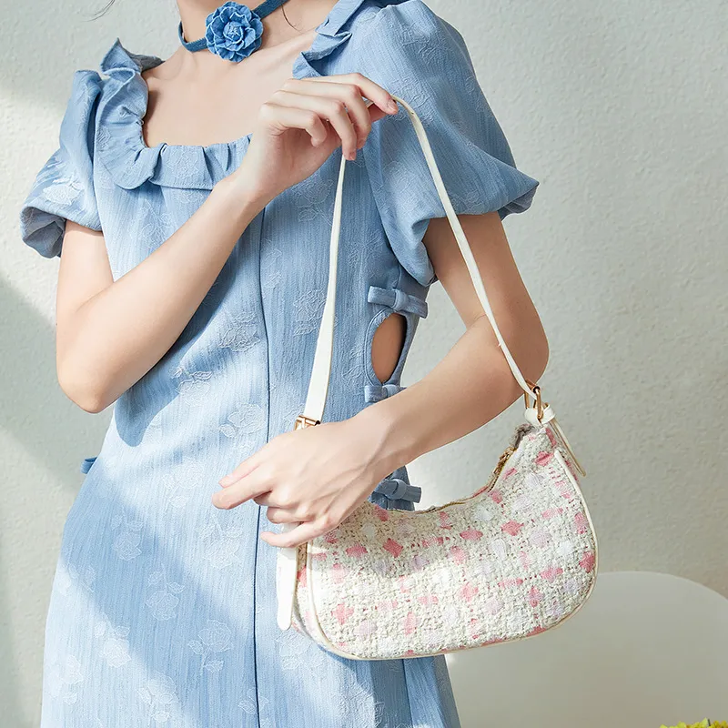 JANE KLAIN Fabric With PU Crescent Moon Shoulder Bag Handbag Women's Pink-7