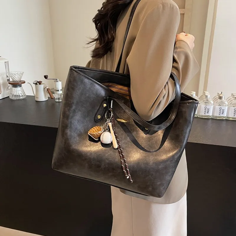 JANE KLAIN Synthetic Leather Tote Bag, Shoulder Bag Regular Large Size Women's Black/Coffee/Brown-5